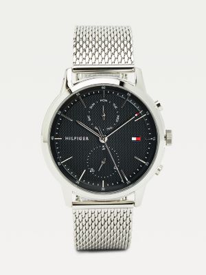 tommy hilfiger black stainless steel mesh bracelet watch