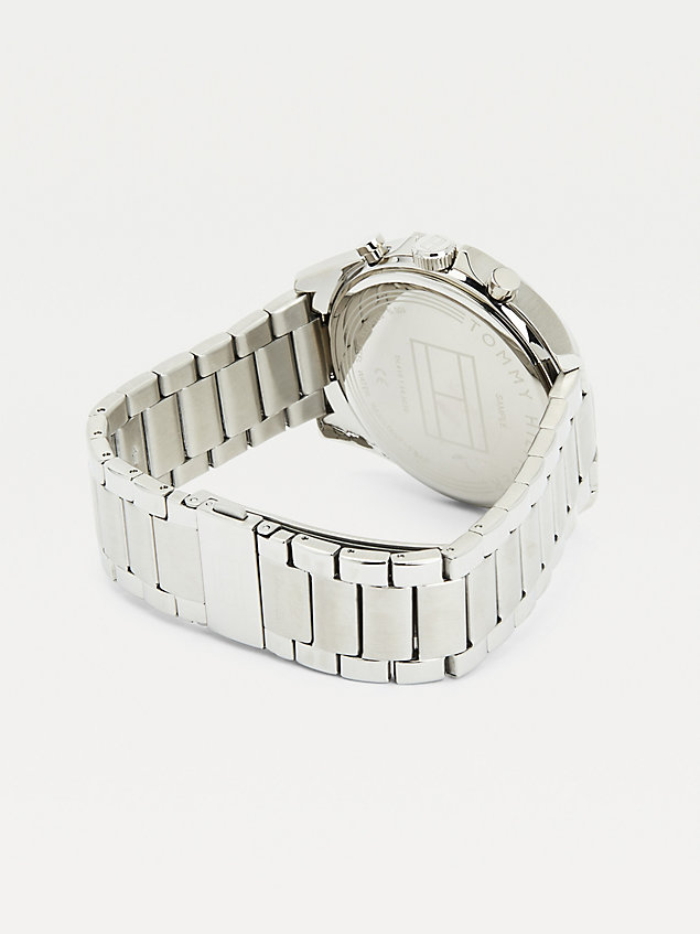 silver edelstahl-armbanduhr mit blauem zifferblatt für herren - tommy hilfiger