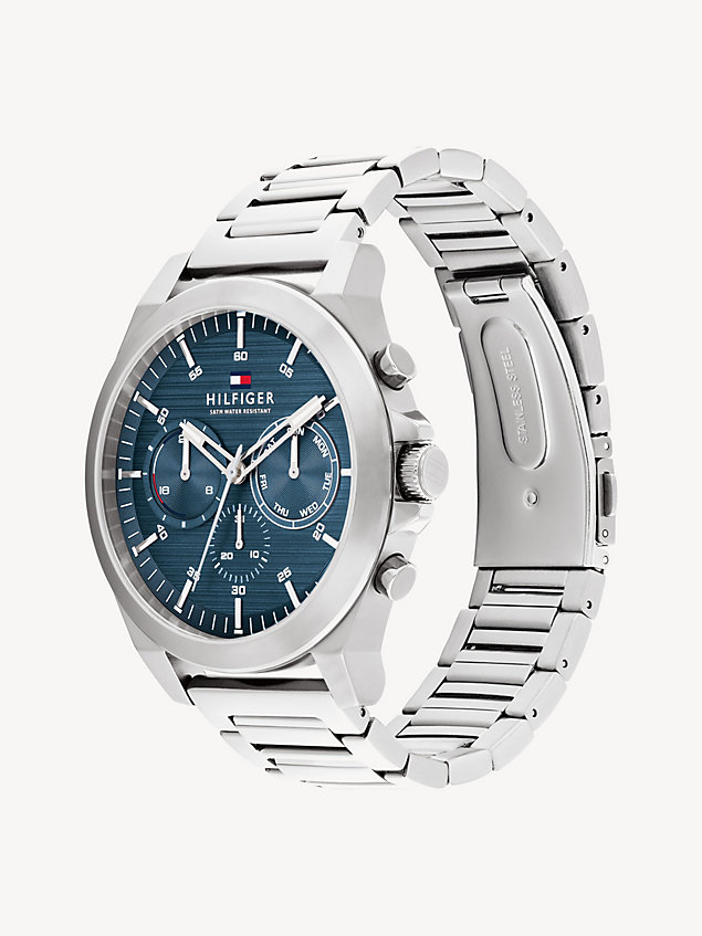 silver blue dial stainless steel bracelet watch for men tommy hilfiger