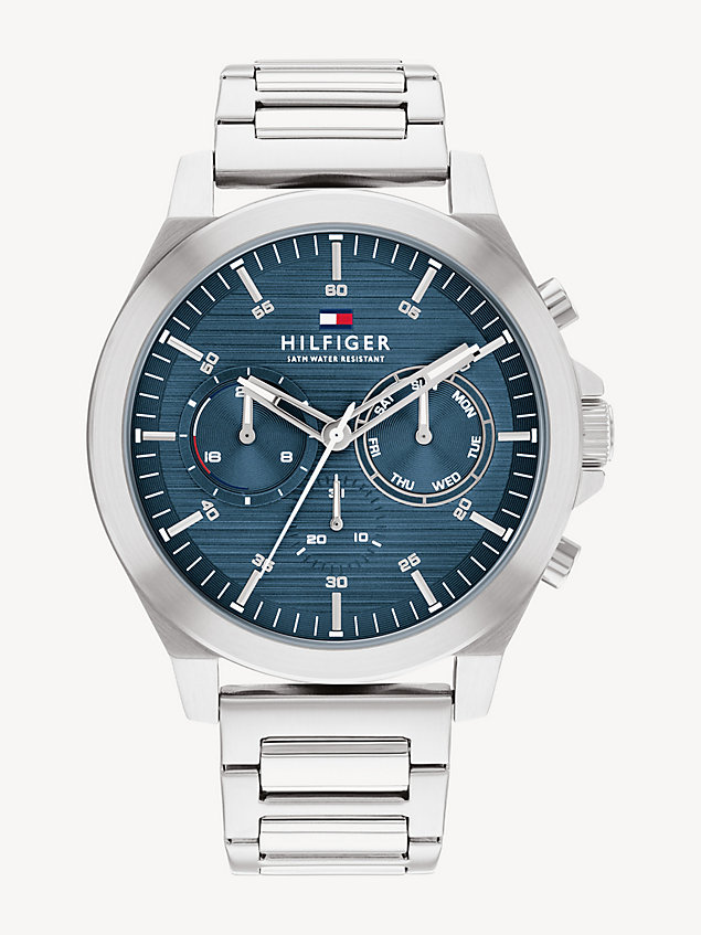 silver blue dial stainless steel bracelet watch for men tommy hilfiger