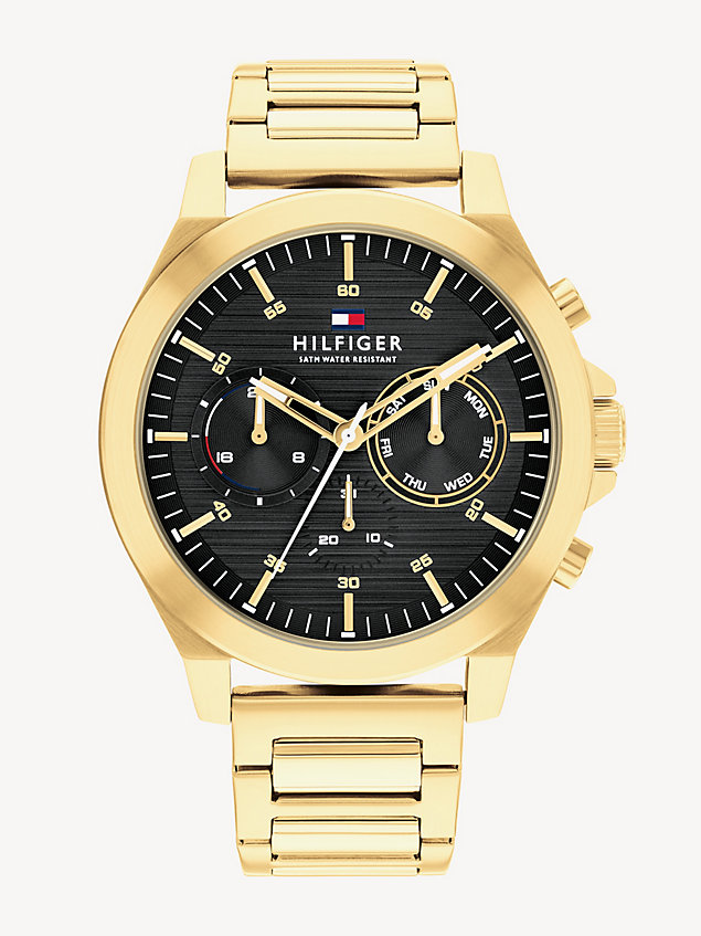 gold gold-plated black dial bracelet watch for men tommy hilfiger