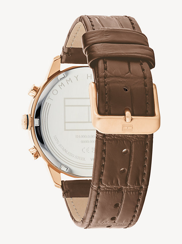 multi croco-print strap rose gold-plated watch for men tommy hilfiger