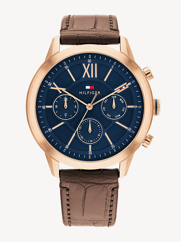 multi croco-print strap rose gold-plated watch for men tommy hilfiger