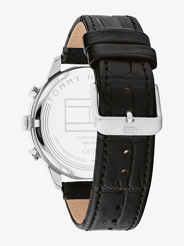 silver edelstahl-armbanduhr mit kroko-optik-armband für herren - tommy hilfiger