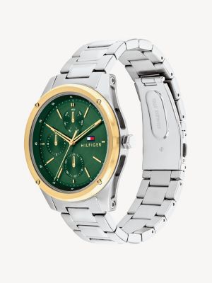 Green Dial Stainless Steel ChainLink Watch SILVER Tommy Hilfiger