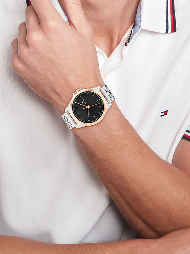 multi dwukolorowy zegarek z bransoletą z ogniw dla mężczyźni - tommy hilfiger