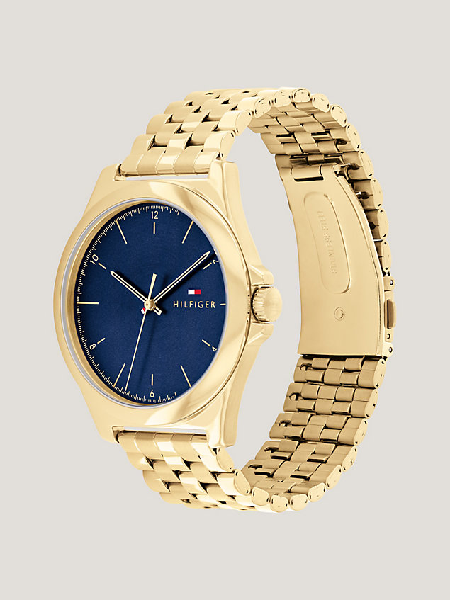 gold pozłacany zegarek z bransoletą z ogniw dla mężczyźni - tommy hilfiger