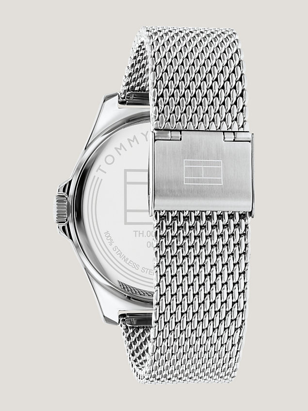 silver zegarek z niebieską tarczą typu sunray dla mężczyźni - tommy hilfiger