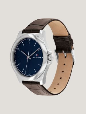 Brown Croco-Print Leather Strap Watch | Silver | Tommy Hilfiger