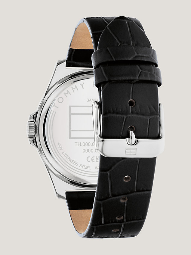 black black croco-print leather strap watch for men tommy hilfiger