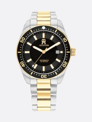 multi two-tone gold-plated th monogram watch for men tommy hilfiger