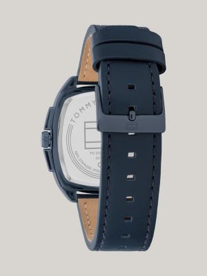 Ionic-Plated Navy Leather Strap Square Watch | Blue | Tommy Hilfiger