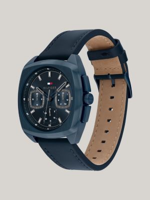 Ionic-Plated Navy Leather Strap Square Watch | Blue | Tommy Hilfiger