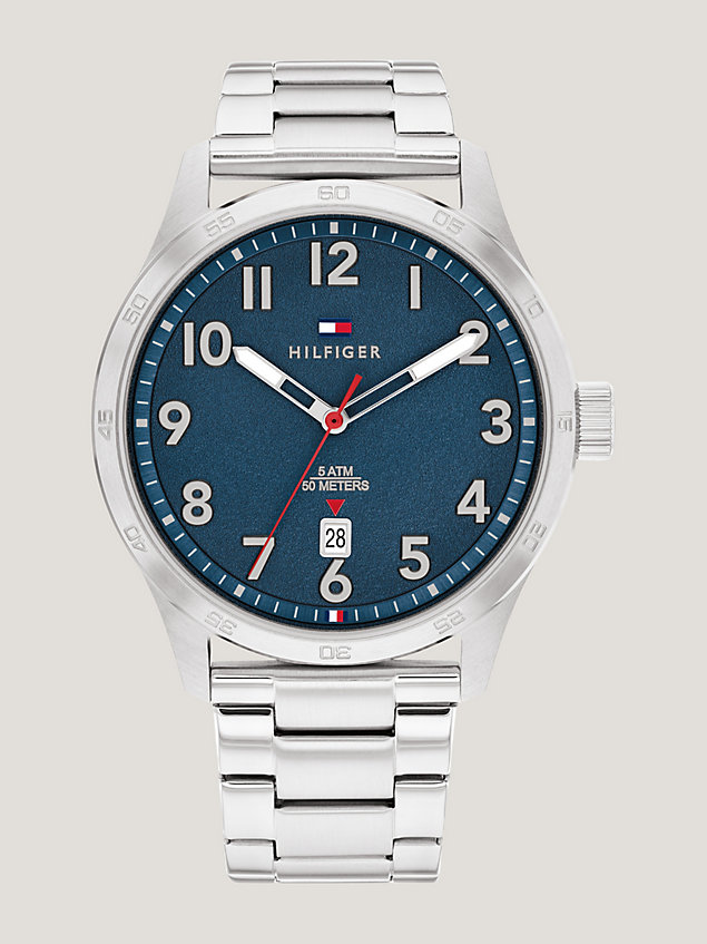 silver leather strap stainless steel outdoor watch for men tommy hilfiger