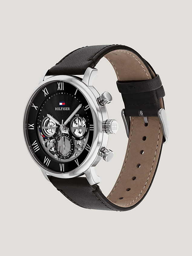 black stainless steel leather strap dress watch for men tommy hilfiger