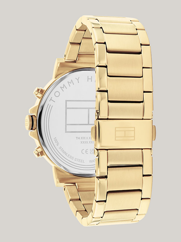 gold zegarek z czarną tarczą i bransoletą z ogniw dla mężczyźni - tommy hilfiger