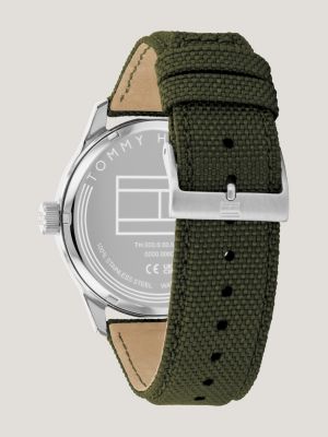 reloj de acero inoxidable con correa cordura® green de hombres tommy hilfiger