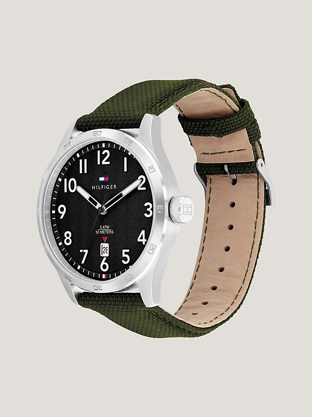 green roestvrijstalen horloge met cordura® bandje voor heren - tommy hilfiger