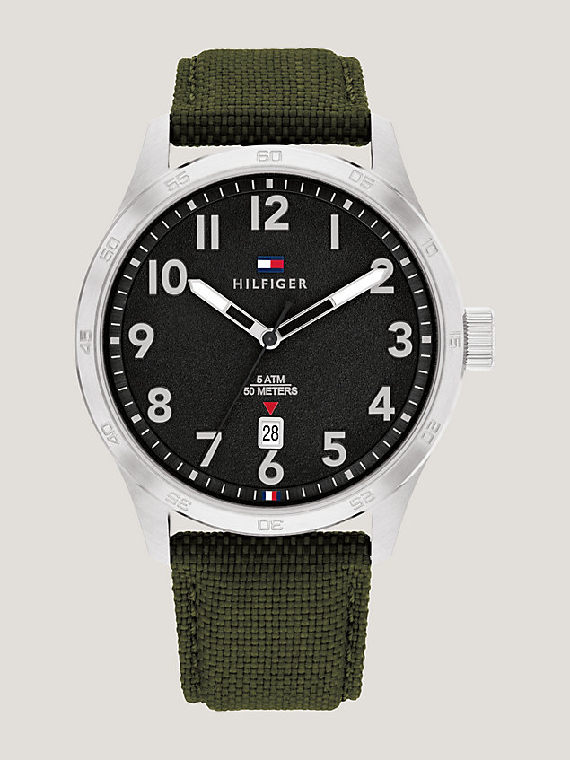 green zegarek ze stali nierdzewnej z paskiem cordura® dla mężczyźni - tommy hilfiger