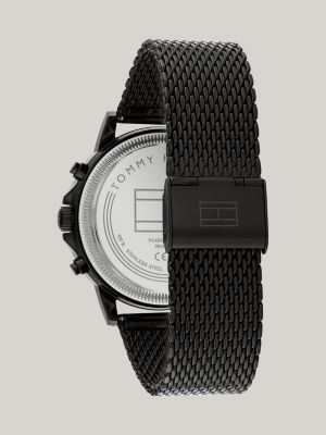 reloj ionizado negro con brazalete de malla black de hombres tommy hilfiger