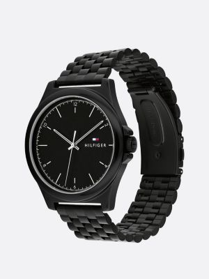 black black ionic-plated stainless steel bracelet watch for men tommy hilfiger