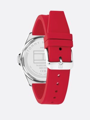 red stainless steel red silicone strap watch for men tommy hilfiger