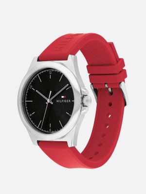 red stainless steel red silicone strap watch for men tommy hilfiger