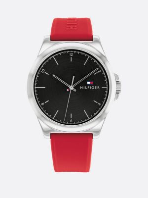 red stainless steel red silicone strap watch for men tommy hilfiger