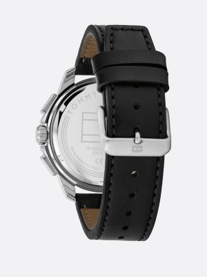 reloj con correa de piel y subesferas black de hombres tommy hilfiger