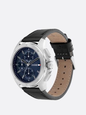 Navy Dial Leather Strap Sub-Counter Watch | Black | Tommy Hilfiger