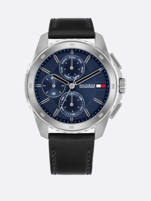 reloj con correa de piel y subesferas black de hombres tommy hilfiger