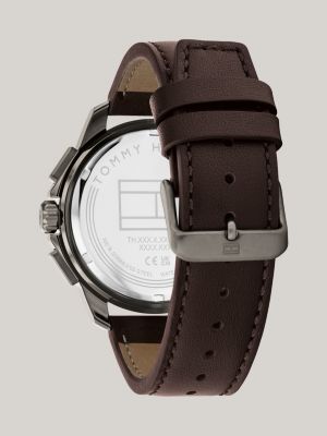 reloj con correa de piel y subesferas brown de hombres tommy hilfiger