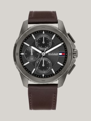 reloj con correa de piel y subesferas brown de hombres tommy hilfiger