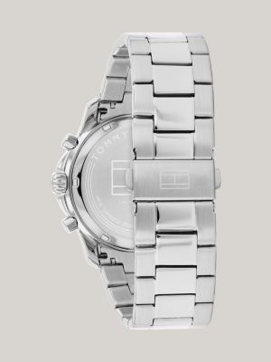 reloj de acero con esfera azul marino silver de hombres tommy hilfiger