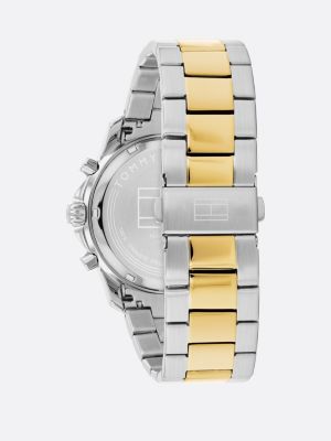 multi black dial dual time two-tone watch for men tommy hilfiger