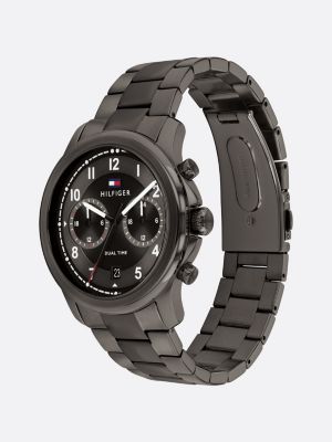 grau dualzeit-armbanduhr in gunmetal-grau für herren - tommy hilfiger