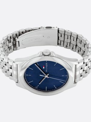 silver navy dial stainless steel watch for men tommy hilfiger