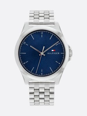 silver navy dial stainless steel watch for men tommy hilfiger