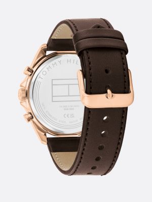 brown rose gold-plated stainless steel watch for men tommy hilfiger