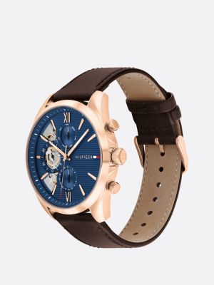 brown rose gold-plated stainless steel watch for men tommy hilfiger