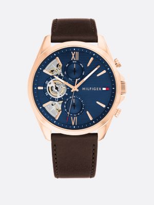 orologio in acciaio placcato oro rosa brown da uomini tommy hilfiger