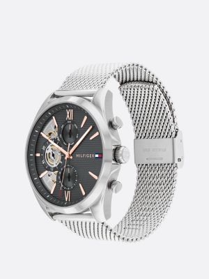 silver stainless steel chain-link watch for men tommy hilfiger