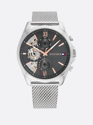 silver stainless steel chain-link watch for men tommy hilfiger