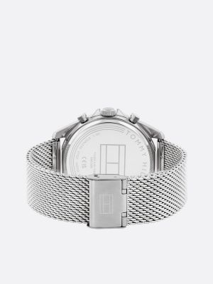 silver stainless steel round dial watch for men tommy hilfiger