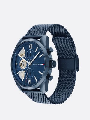 reloj de acero inoxidable chapado en oro azul de hombres tommy hilfiger