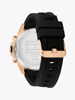 black rose gold-plated silicone strap watch for men tommy hilfiger