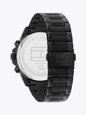 black black stainless steel geometric dial watch for men tommy hilfiger