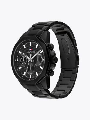 black black stainless steel geometric dial watch for men tommy hilfiger