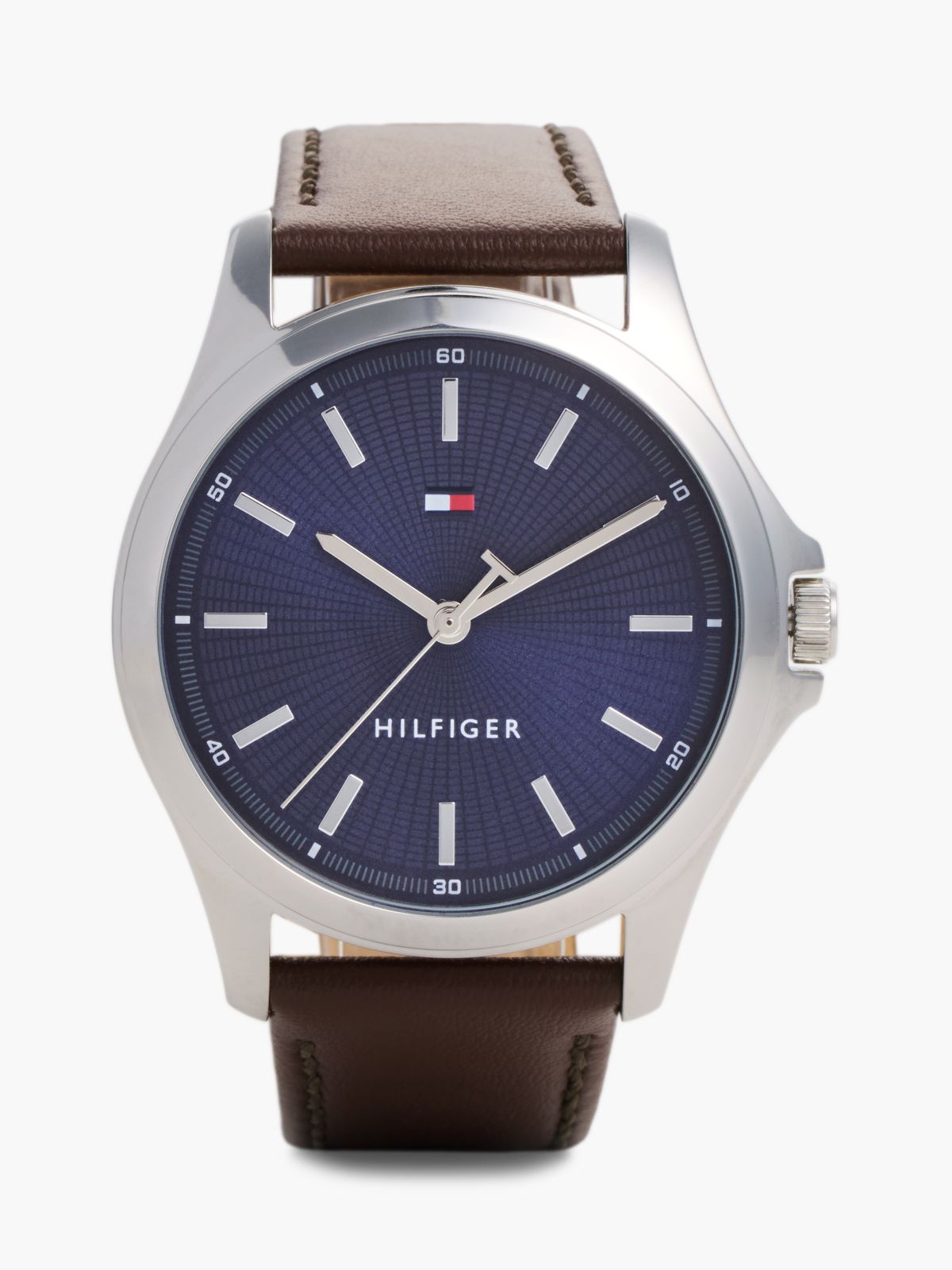 Brown Leather Strap Stainless Steel Watch — Brown