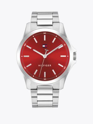 orologio in acciaio con quadrante rosso silver da uomini tommy hilfiger